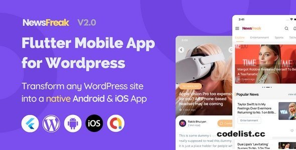 Newsfreak v2.2.1 - Flutter Mobile App for WordPress -