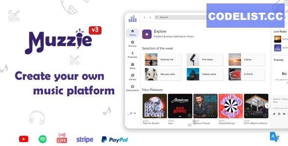 Muzzie v4.6 - Music, Podcast & Radio Streaming Platform
