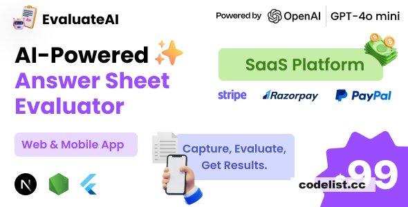 EvaluateAI - AI Powered Answer Sheet Evaluator and Marksheet Generator SaaS Platform