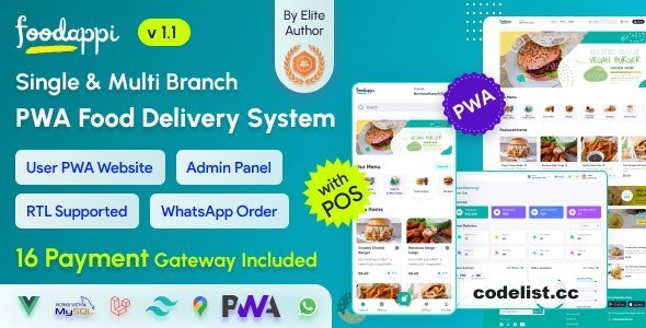 FoodAppi v1.8 - PWA Food Delivery System and WhatsApp Menu Ordering with Admin Panel