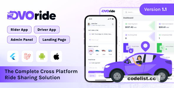 OvoRide v1.1 - Complete Cross Platform Ride Sharing Solution