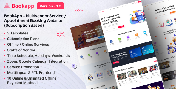Bookapp v1.0 – Multivendor Service / Appointment Booking Laravel Website.