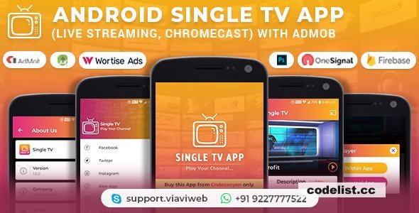 Android Single TV App (Live Streaming, Chromecast) with Admob v1.6