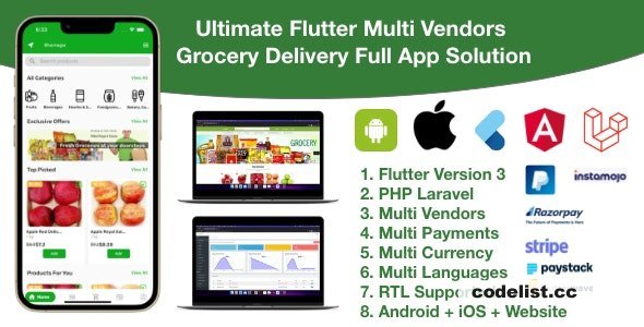 Grocery / delivery services / ecommerce multi vendors(android + iOS + website) flutter 3